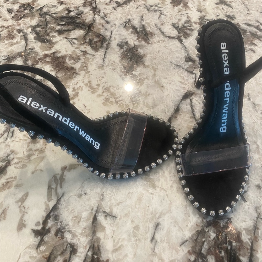 ALEXANDER WANG NOVA CRYSTAL BLACK HEELS Studded Slingback Sandals